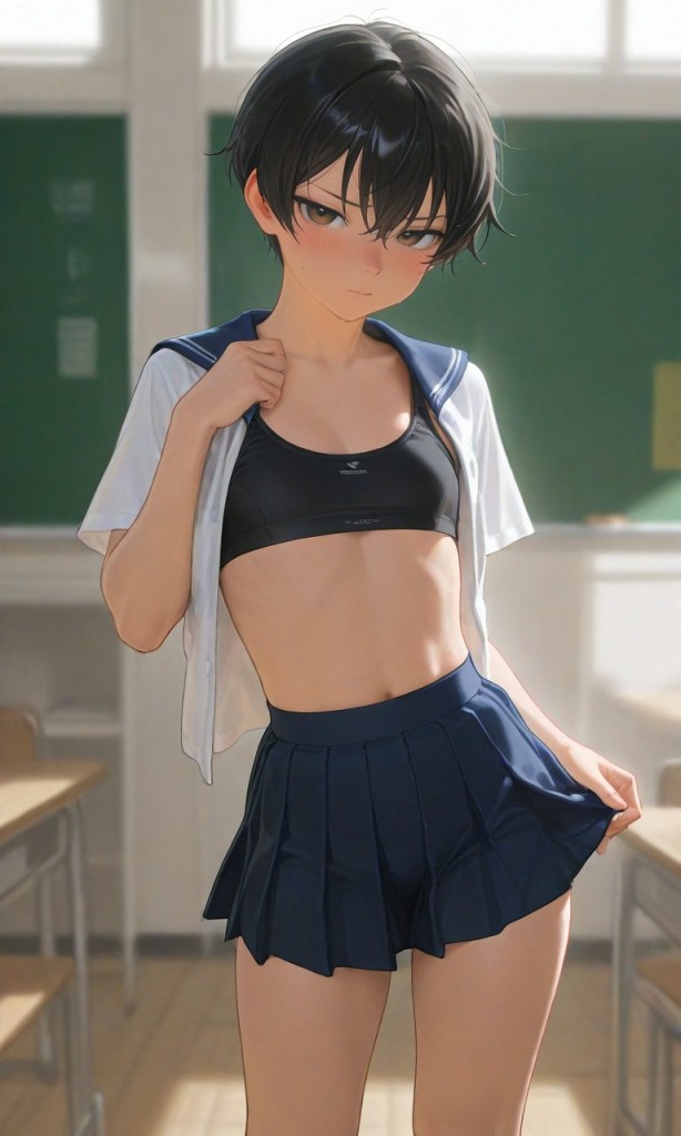 【二次エロ】ボーイッシュ女子の露出＆男水着チャレンジ