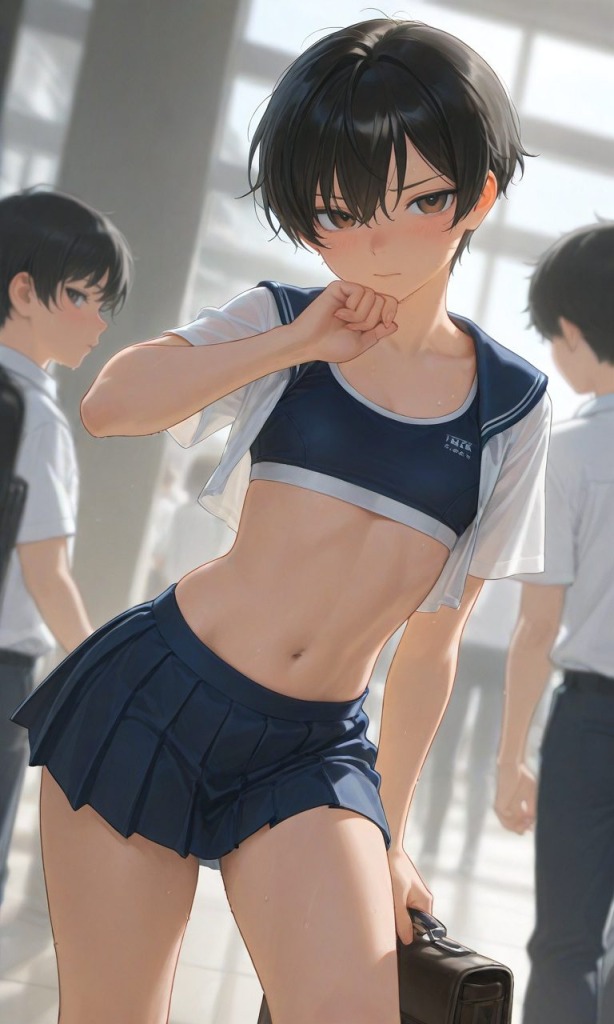 【二次エロ】ボーイッシュ女子の露出＆男水着チャレンジ