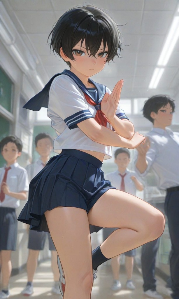 【二次エロ】ボーイッシュ女子の露出＆男水着チャレンジ
