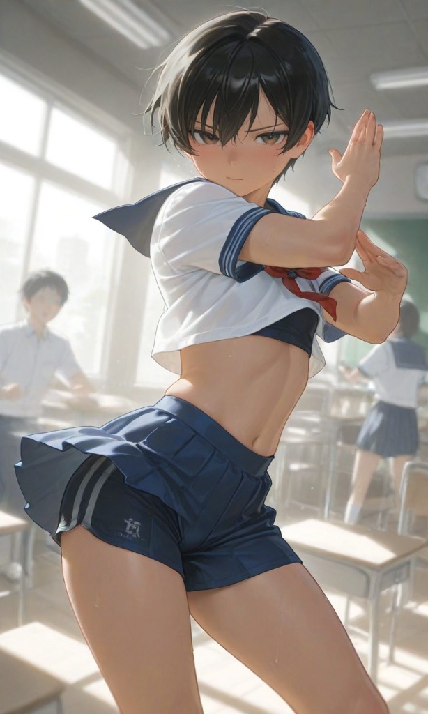 【二次エロ】ボーイッシュ女子の露出＆男水着チャレンジ