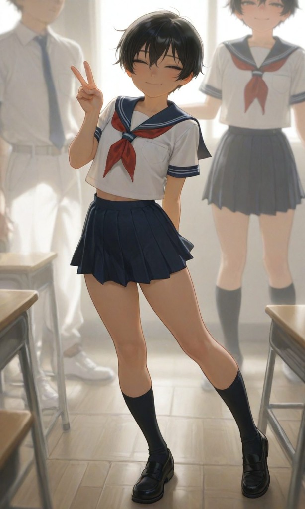 【二次エロ】ボーイッシュ女子の露出＆男水着チャレンジ