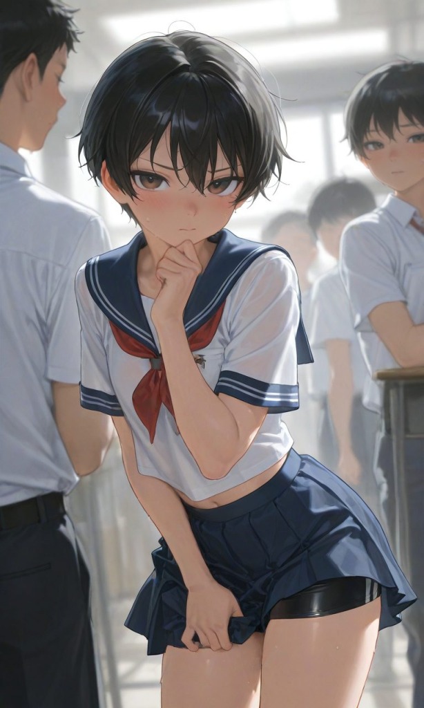 【二次エロ】ボーイッシュ女子の露出＆男水着チャレンジ