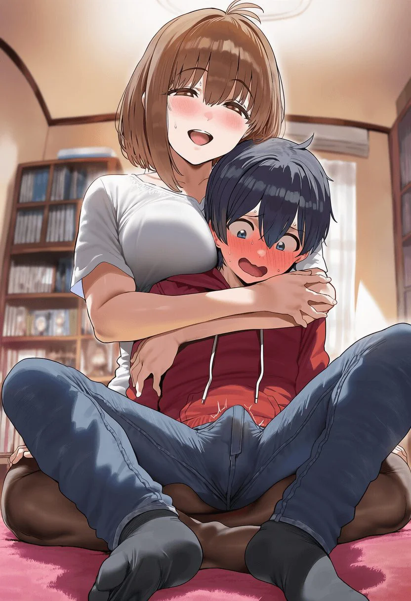 【二次エロ】えっちなお姉さんを前に勃起しちゃってるショタくん