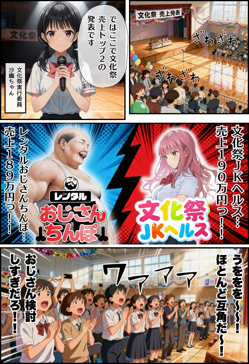 【エロ漫画】文化祭J◯ヘルス VS レンタルおじさんちんぽ 57ページ目