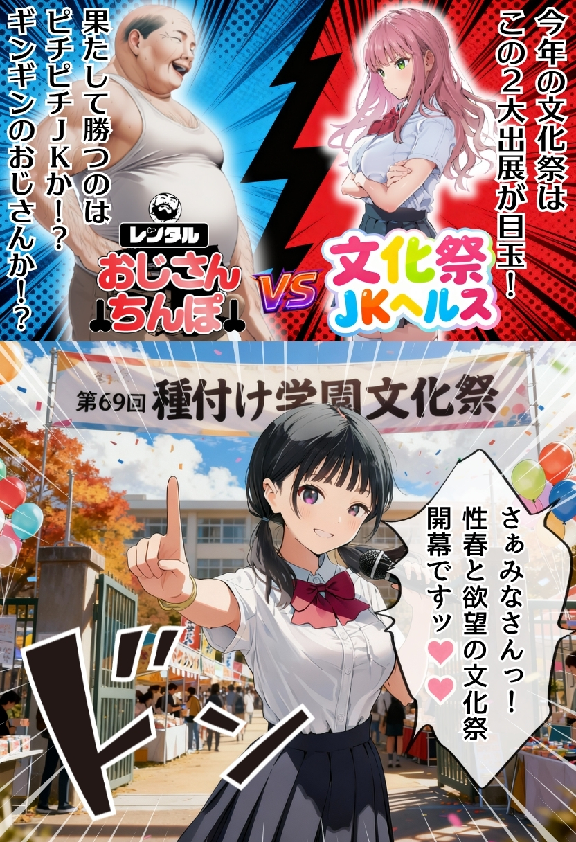【エロ漫画】文化祭J◯ヘルス VS レンタルおじさんちんぽ 4ページ目