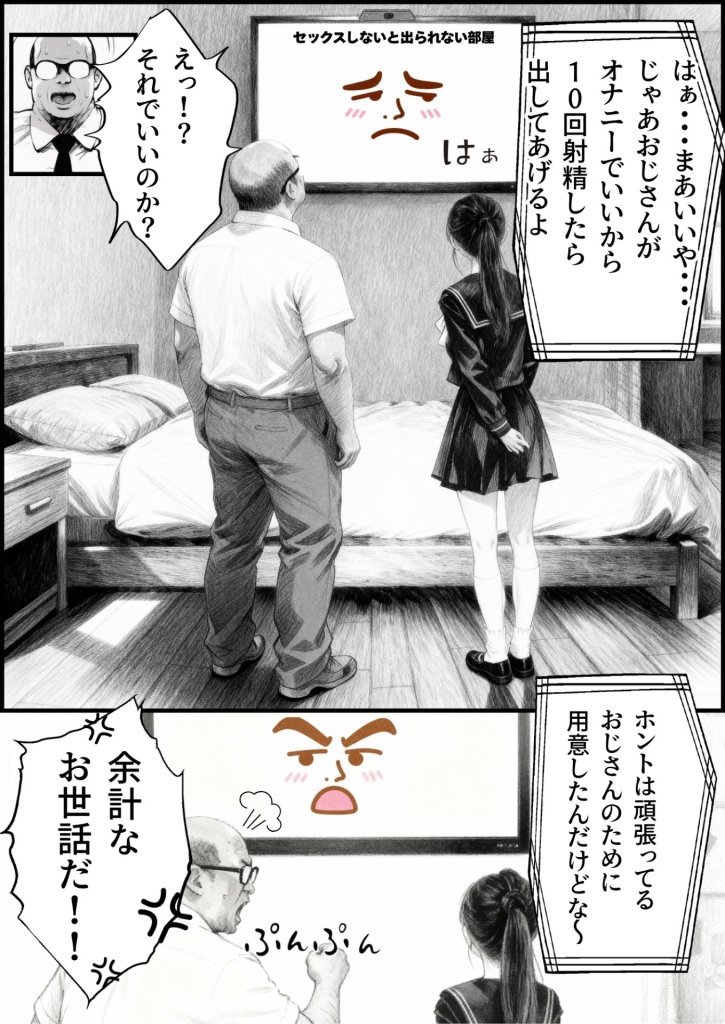 【エロ漫画】セックスしないと出られない部屋に娘の親友と閉じ込められたんだが・・・