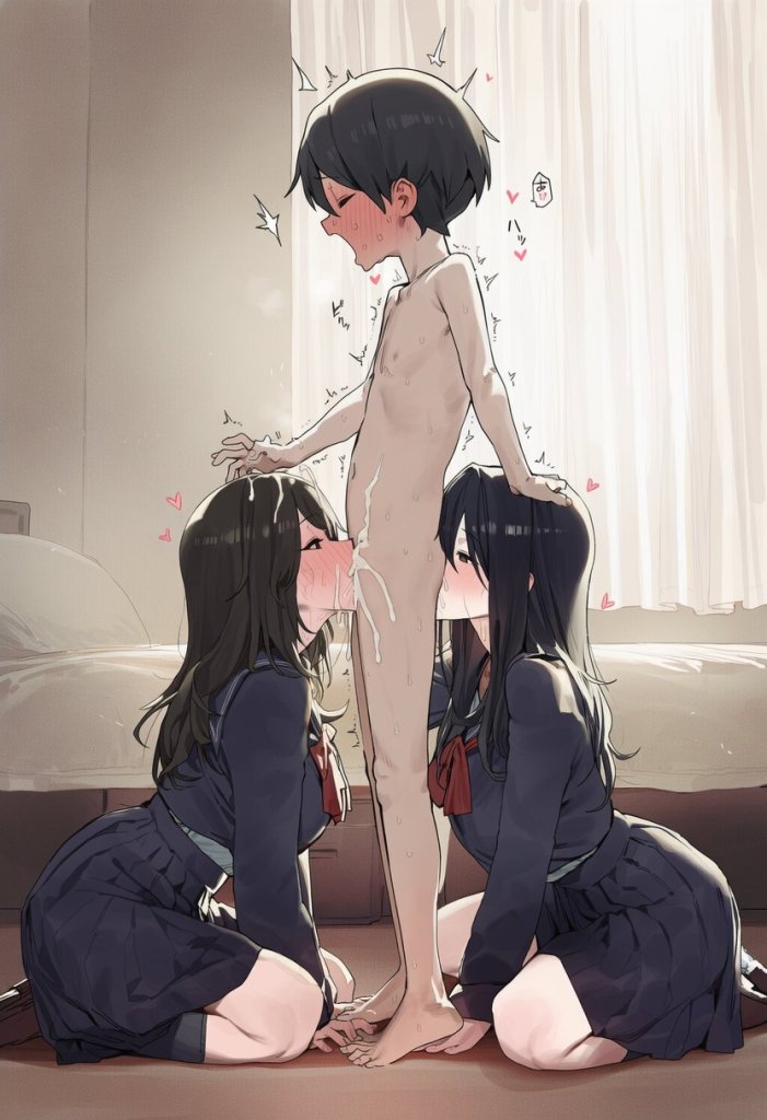 【二次エロ】前後同時舐めしてもらってる男の子のエロ画像