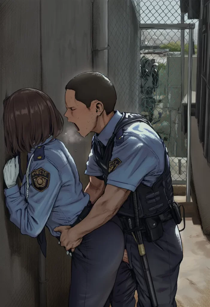 【二次エロ】警察官が物陰でえっちしてるエロ画像