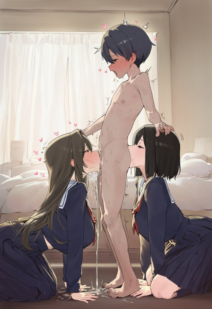 【二次エロ】前後同時舐めしてもらってる男の子のエロ画像