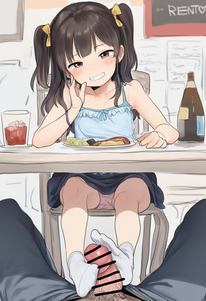 【二次エロ】テーブルの下でこっそり足コキ・・・♥
