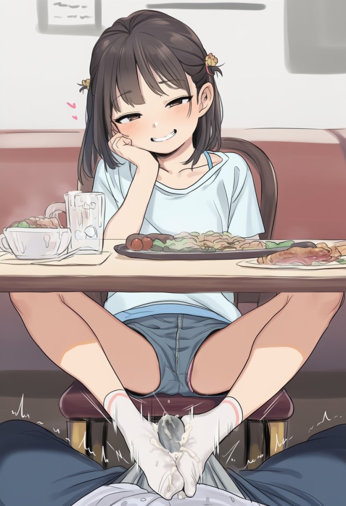 【二次エロ】テーブルの下でこっそり足コキ・・・♥