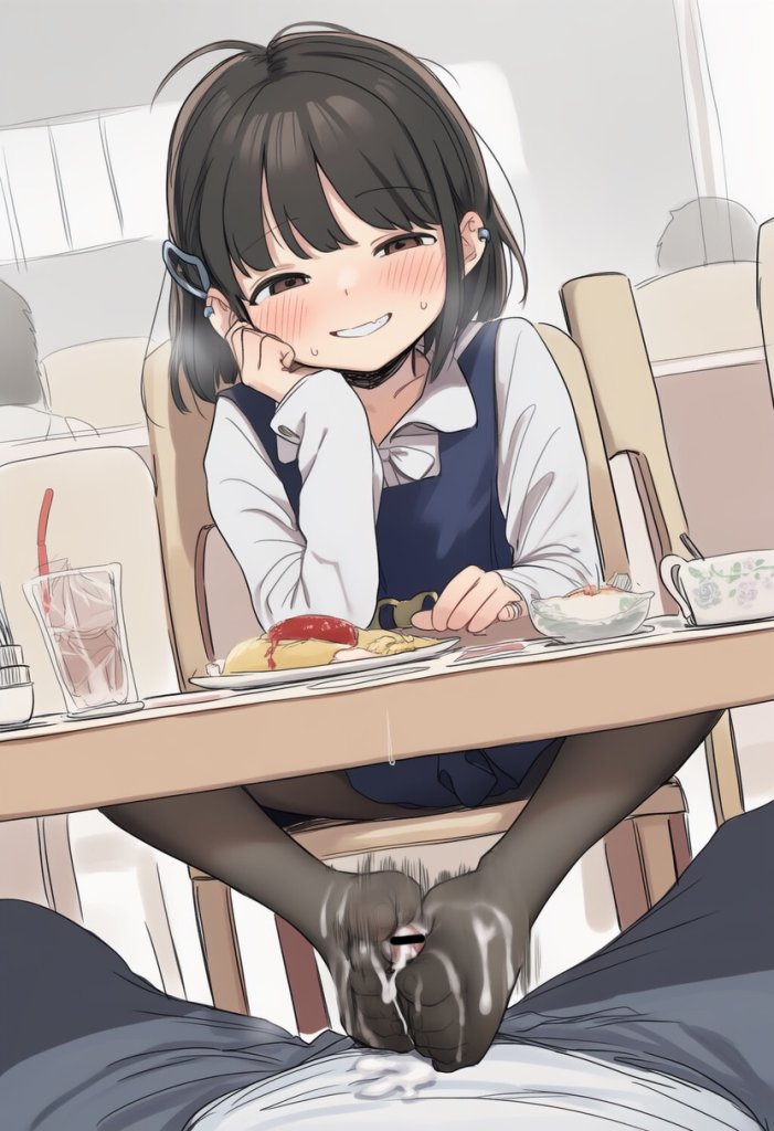 【二次エロ】テーブルの下でこっそり足コキ・・・♥