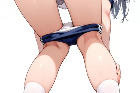 【二次エロ】ブルマをパンツごと脱いじゃってる女の子のエロ画像