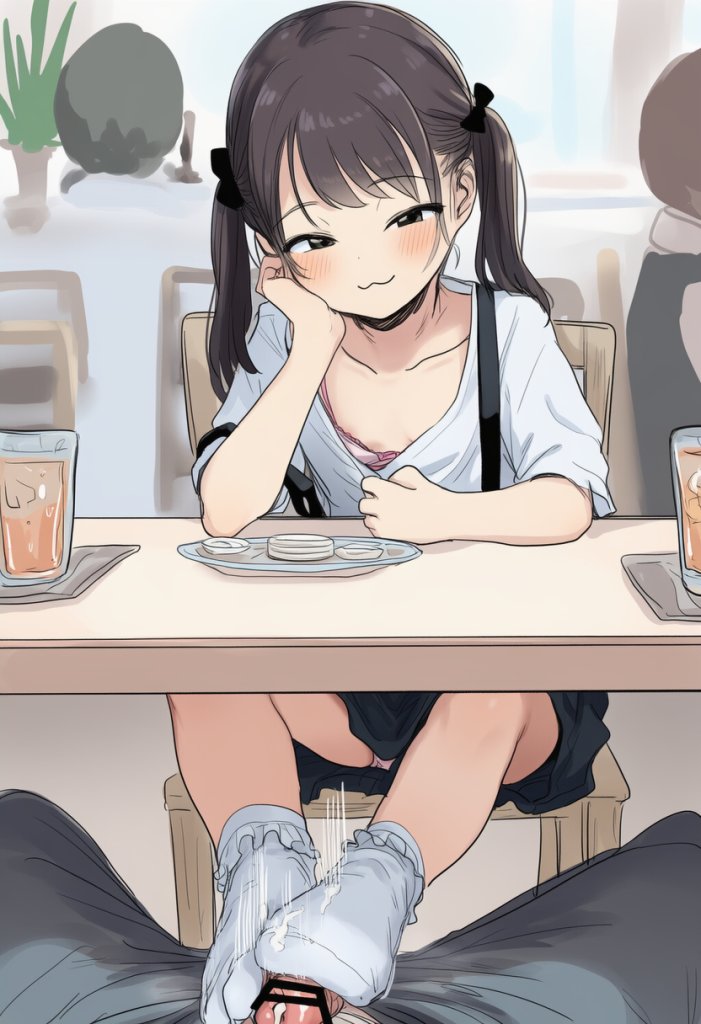 【二次エロ】テーブルの下でこっそり足コキ・・・♥