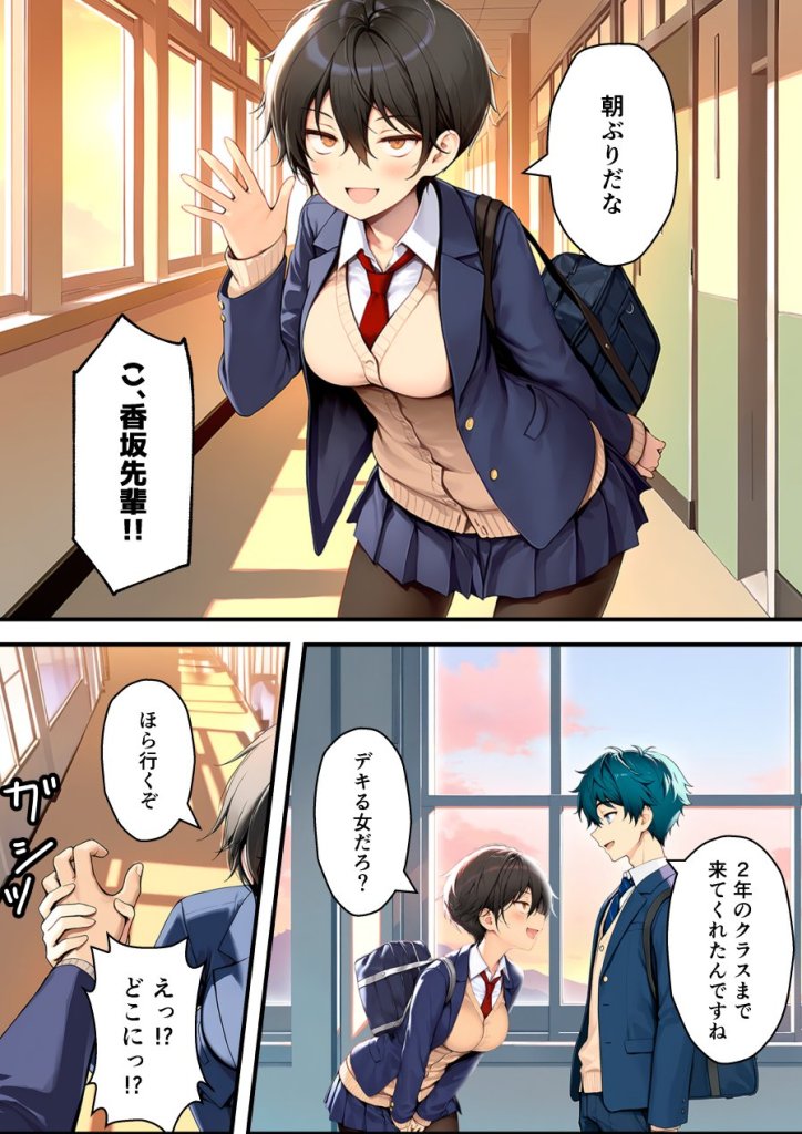 【エロ漫画】目つきの悪いボーイッシュなTSカフェ店員さんはお願いしたら中出しセックスさせてくれる(チョロい) 33ページ目