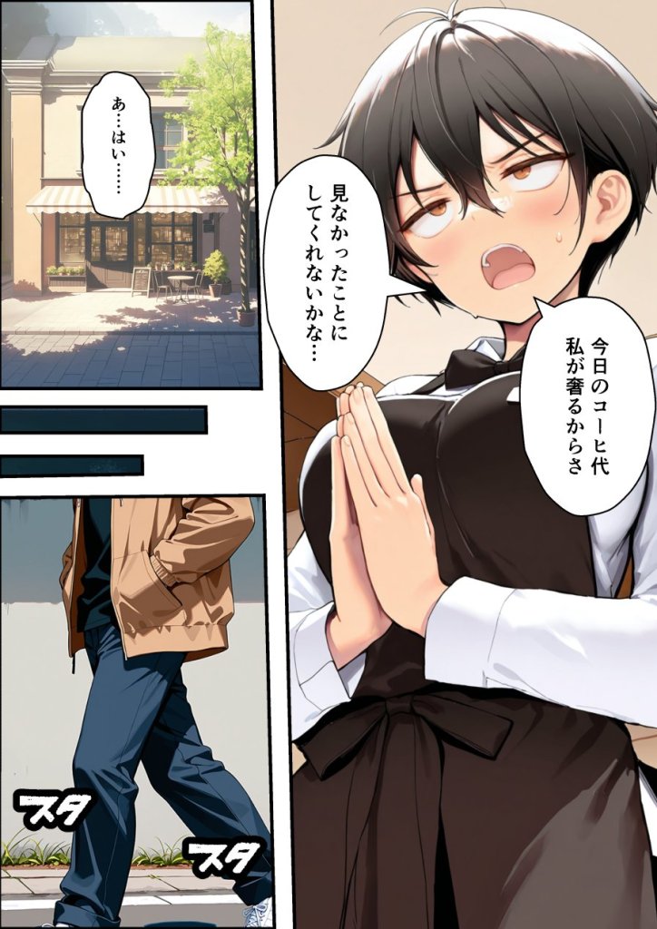 【エロ漫画】目つきの悪いボーイッシュなTSカフェ店員さんはお願いしたら中出しセックスさせてくれる(チョロい) 17ページ目