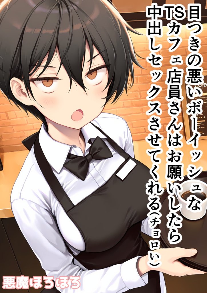 【エロ漫画】目つきの悪いボーイッシュなTSカフェ店員さんはお願いしたら中出しセックスさせてくれる(チョロい) 1ページ目