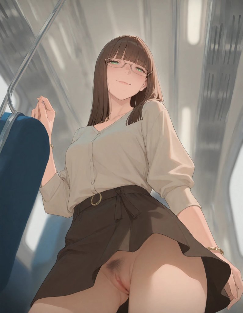 【二次エロ】メガネおねえさんのノーパン電車露出 2枚目