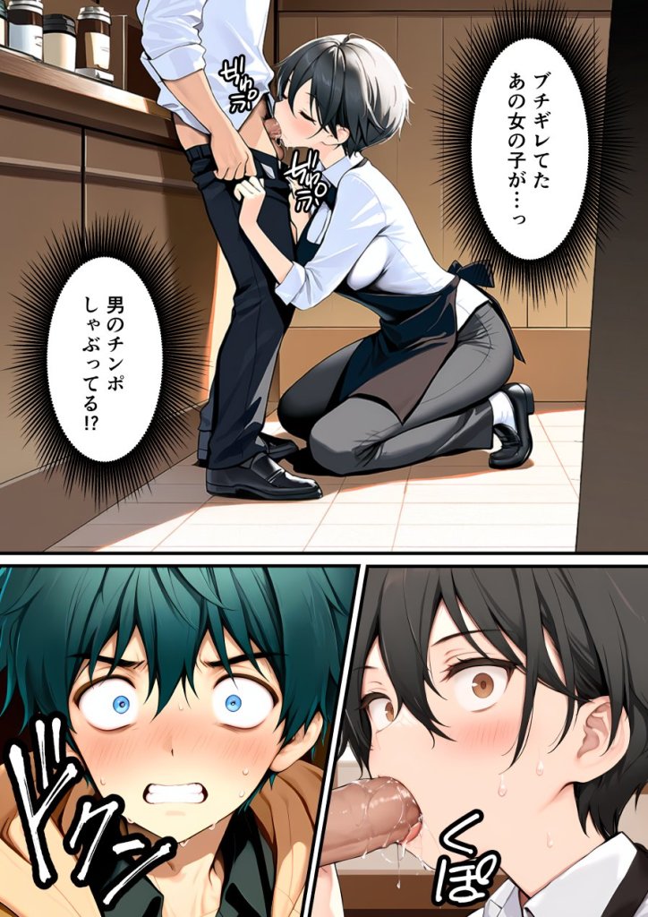 【エロ漫画】目つきの悪いボーイッシュなTSカフェ店員さんはお願いしたら中出しセックスさせてくれる(チョロい) 13ページ目