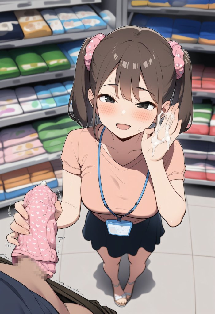 【二次エロ】パンコキ用パンツを探してたら店員さんにお試しコキされた 3枚目