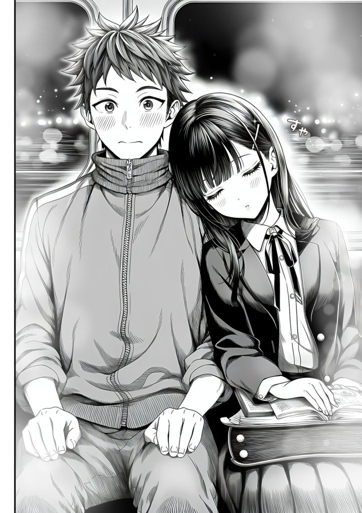 【エロ漫画】電車で何度も肩にもたれかかってくる女の子と、子作りセックスしてしまった