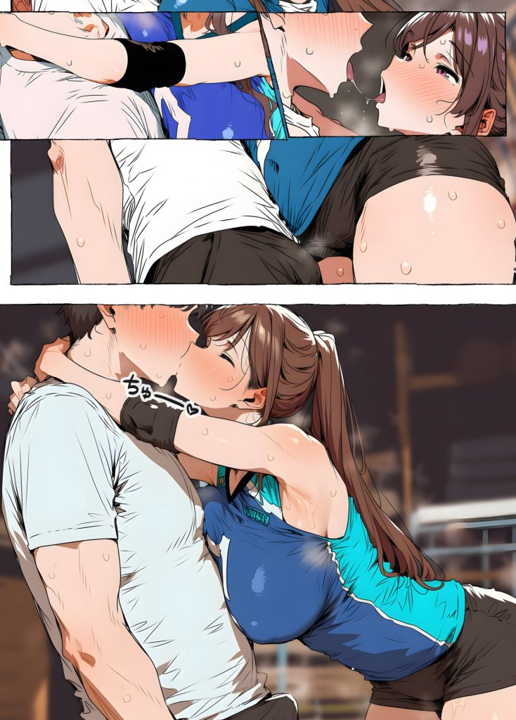 【エロ漫画】ママさんバレー巨乳人妻と練習後の汗だくSEX