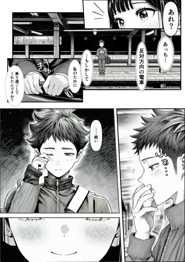 【エロ漫画】電車で何度も肩にもたれかかってくる女の子と、子作りセックスしてしまった