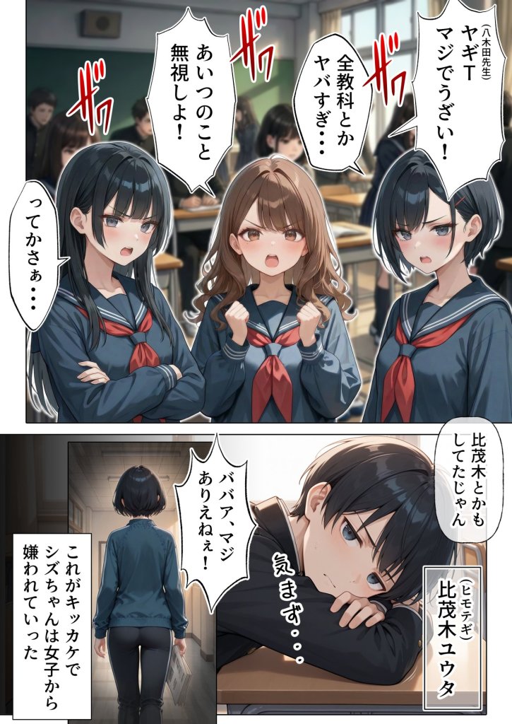 【エロ漫画】ジト目で地味な巨乳の担任を孕ませたい 担当科目:数学 バレー部顧問 独身 愛称:シズちゃん・ヤギT(30歳)