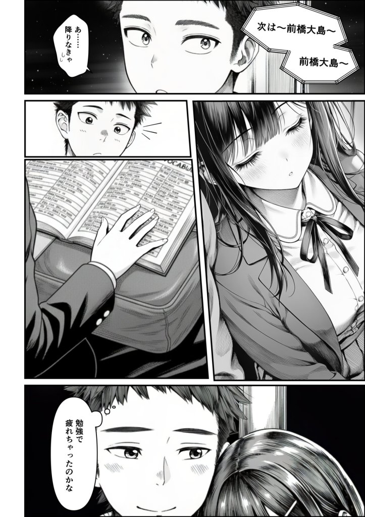 【エロ漫画】電車で何度も肩にもたれかかってくる女の子と、子作りセックスしてしまった