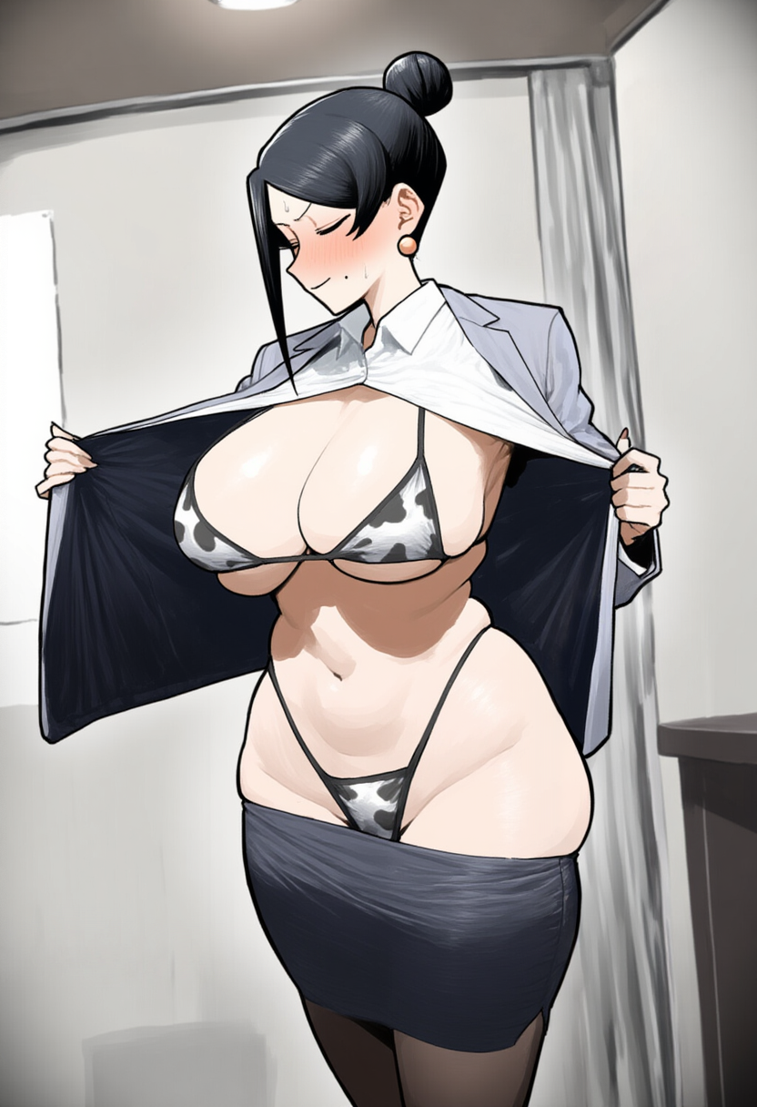 【二次エロ】美人女上司滝沢さんのエッロい牛柄ビキニでハメさせてもらうエロ画像