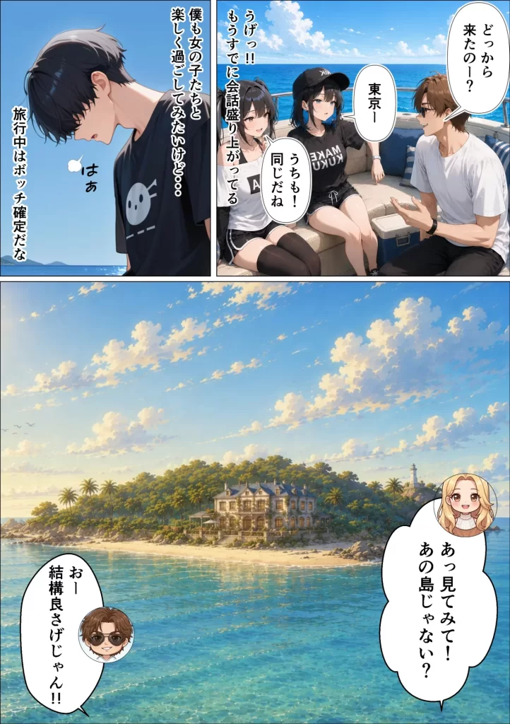 【エロ漫画】SEXしないと出られない島で陰キャがギャルハーレムできた件