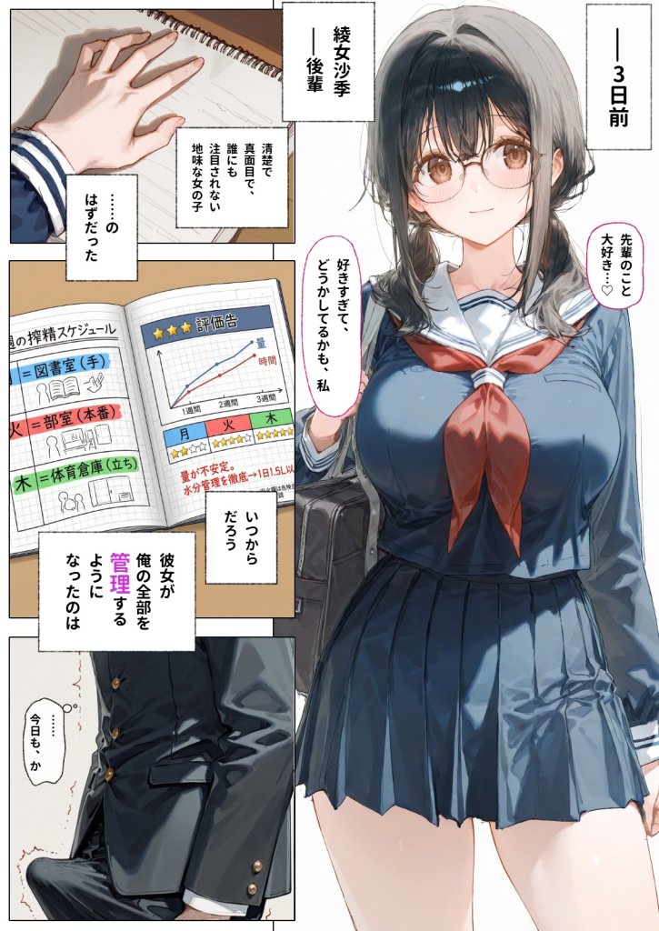 【エロ漫画】部活の清楚後輩となし崩しで処女童貞エッチしたら、実はドスケベだった2〜2週間我慢したらご褒美生エッチ〜