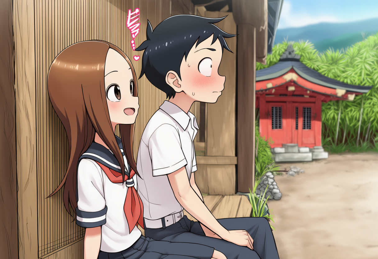 【二次エロ】高木さんと神社裏で青姦しちゃうエロ画像