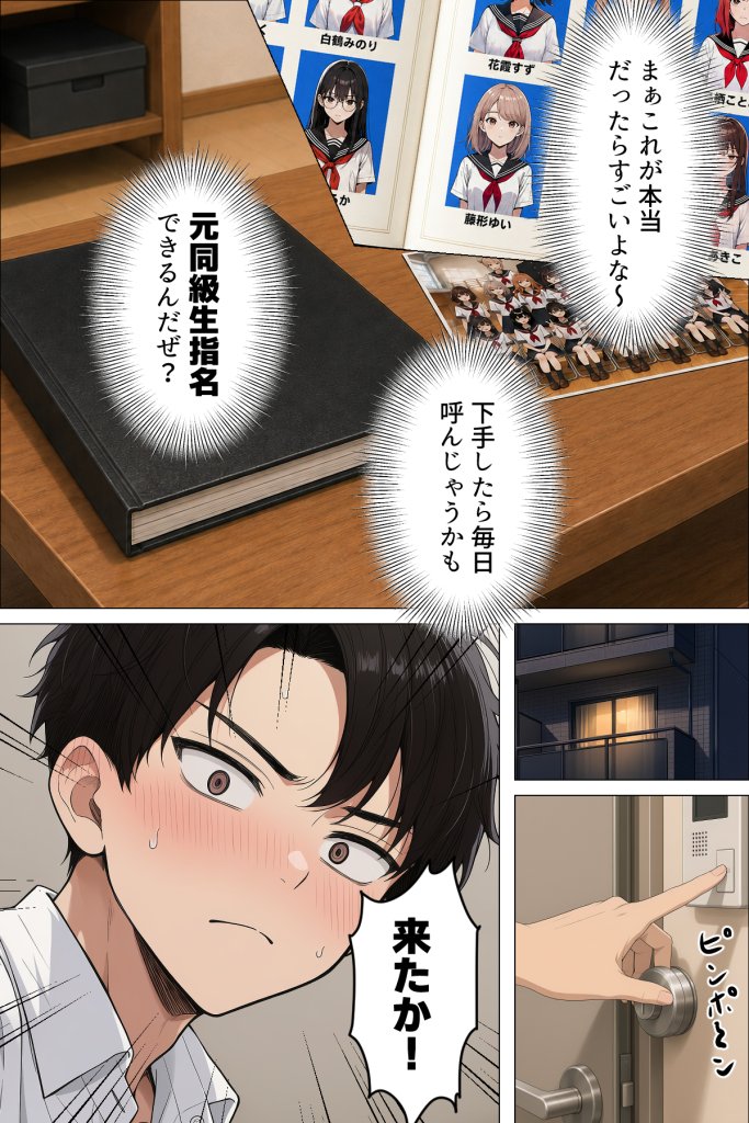【エロ漫画】指名は卒アルの中で  卒業アルバムに載っている元同級生しか在籍していないデリヘル店
