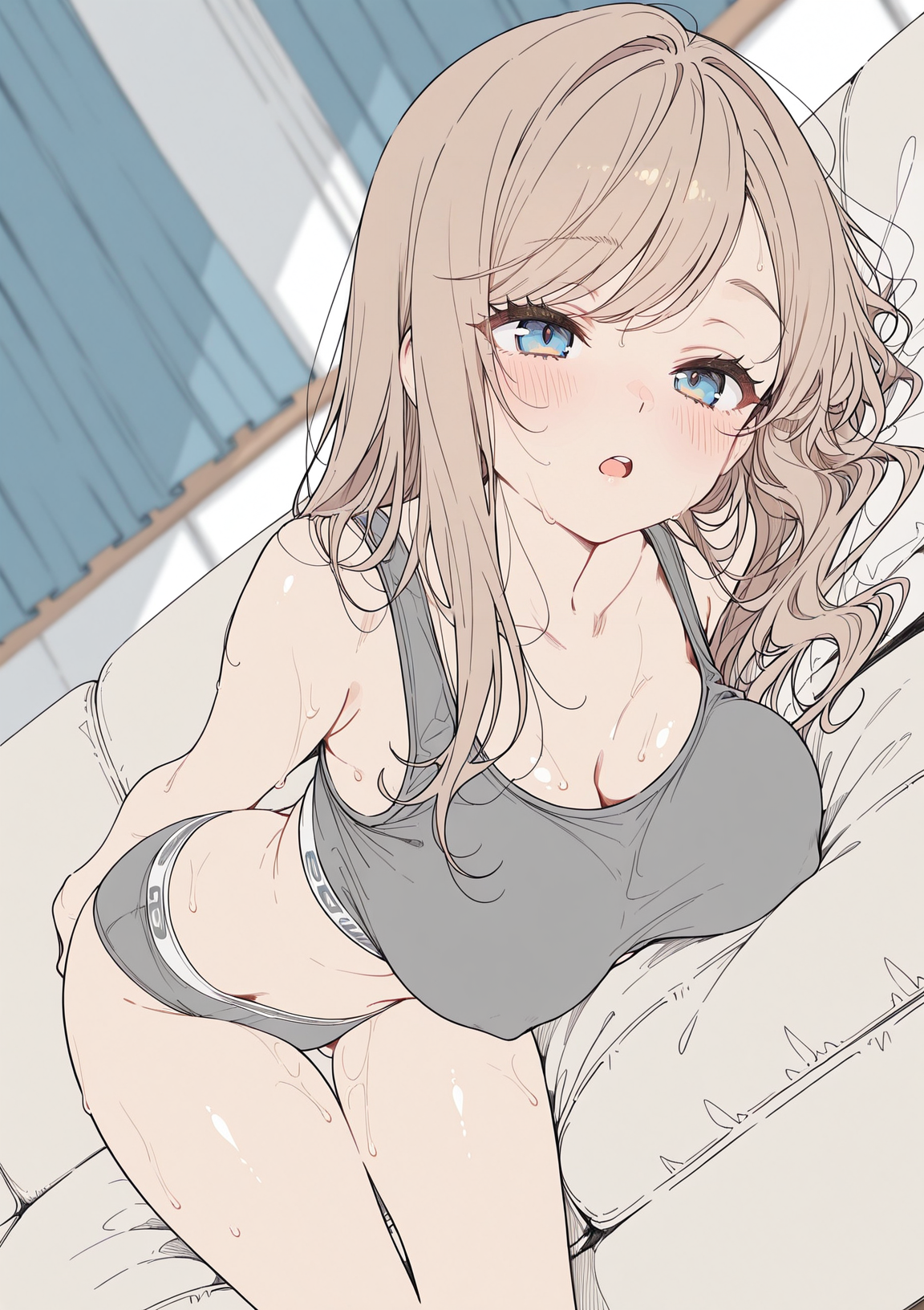 ふたりきりのリビングで...汗ばむジムウェアの金髪巨乳 深雪 (2/10)