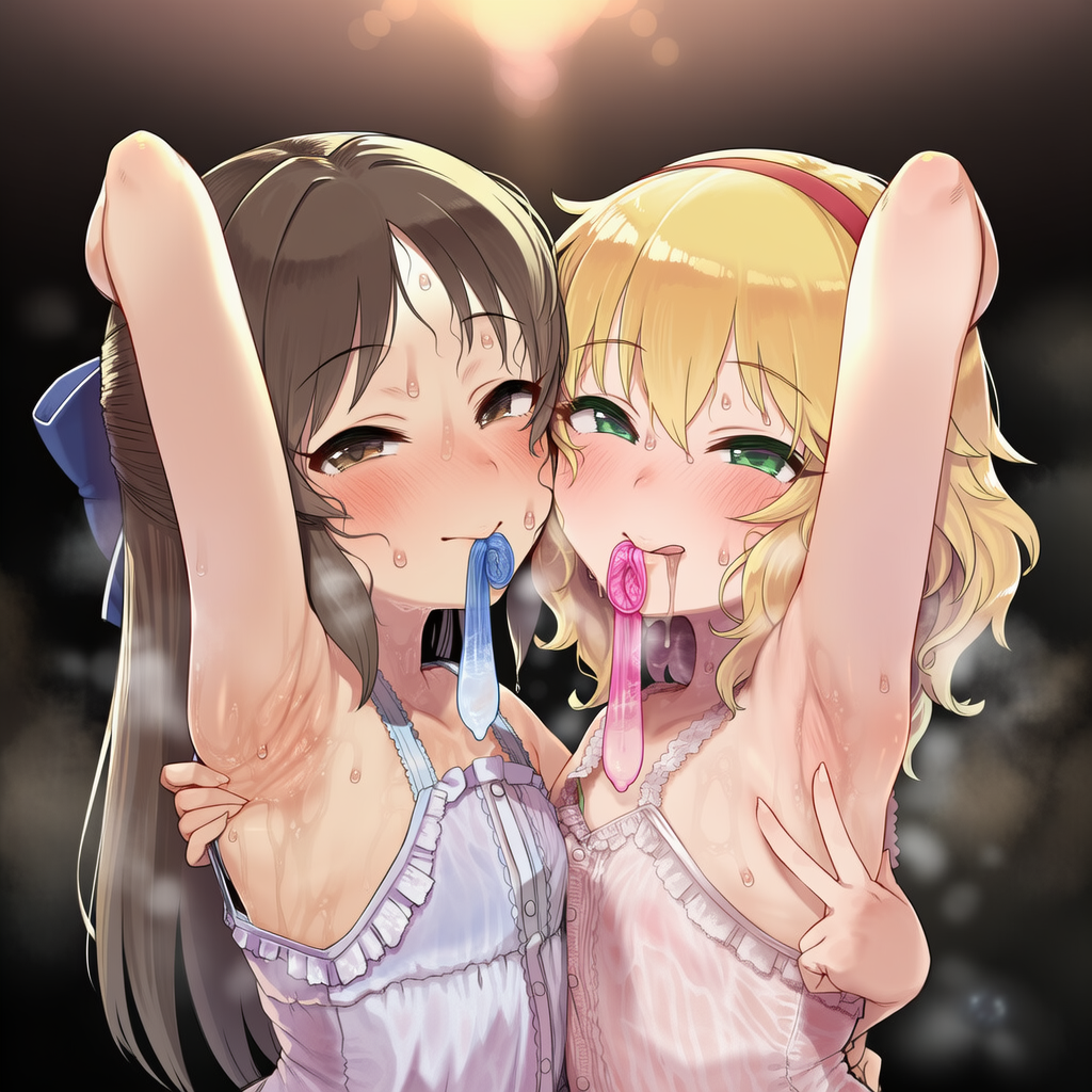 【画像】橘ありすと櫻井桃華が汗だくでコンドーム咥えてるエロ画像