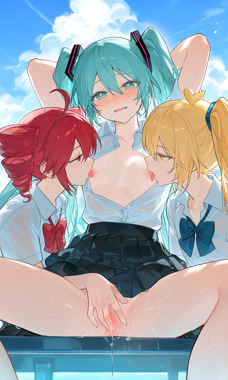 亞北ネル・初音ミク・重音テト(VOCALOID)|百合プール掃除でシャワ姦とりぷるばか (17/24)