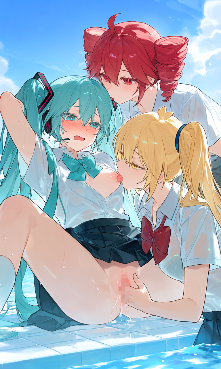 亞北ネル・初音ミク・重音テト(VOCALOID)|百合プール掃除でシャワ姦とりぷるばか (20/24)