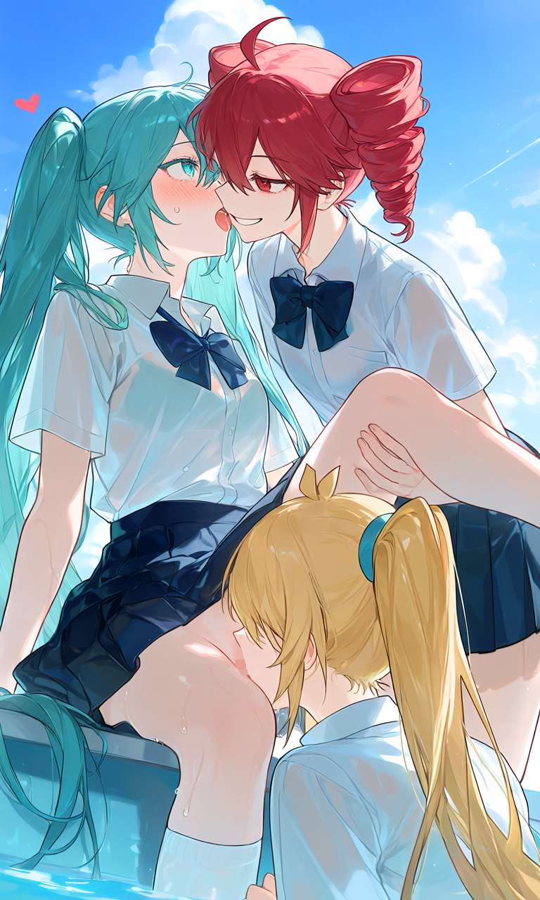 亞北ネル・初音ミク・重音テト(VOCALOID)|百合プール掃除でシャワ姦とりぷるばか (10/24)