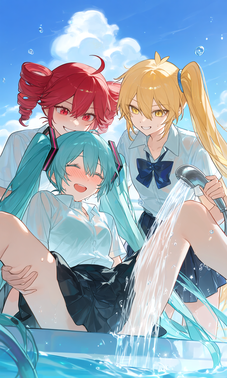 亞北ネル・初音ミク・重音テト(VOCALOID)|百合プール掃除でシャワ姦とりぷるばか (7/24)