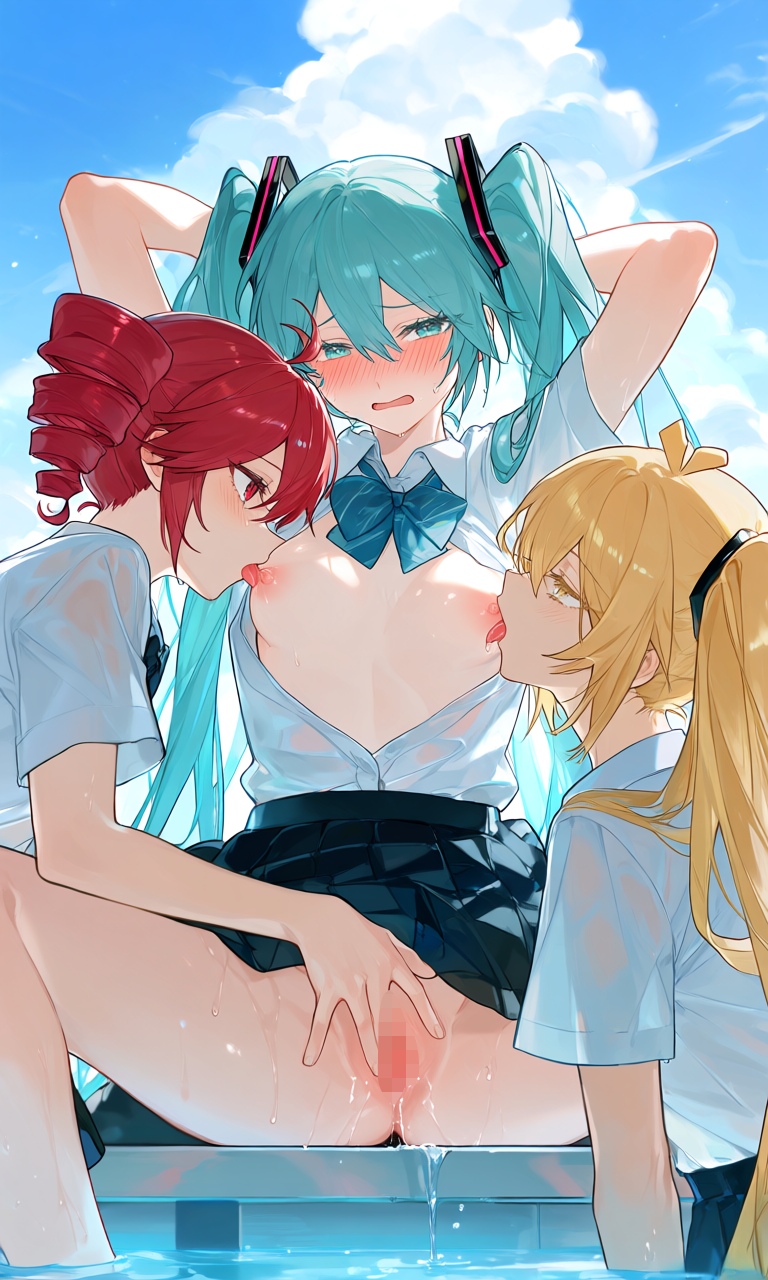 亞北ネル・初音ミク・重音テト(VOCALOID)|百合プール掃除でシャワ姦とりぷるばか (19/24)