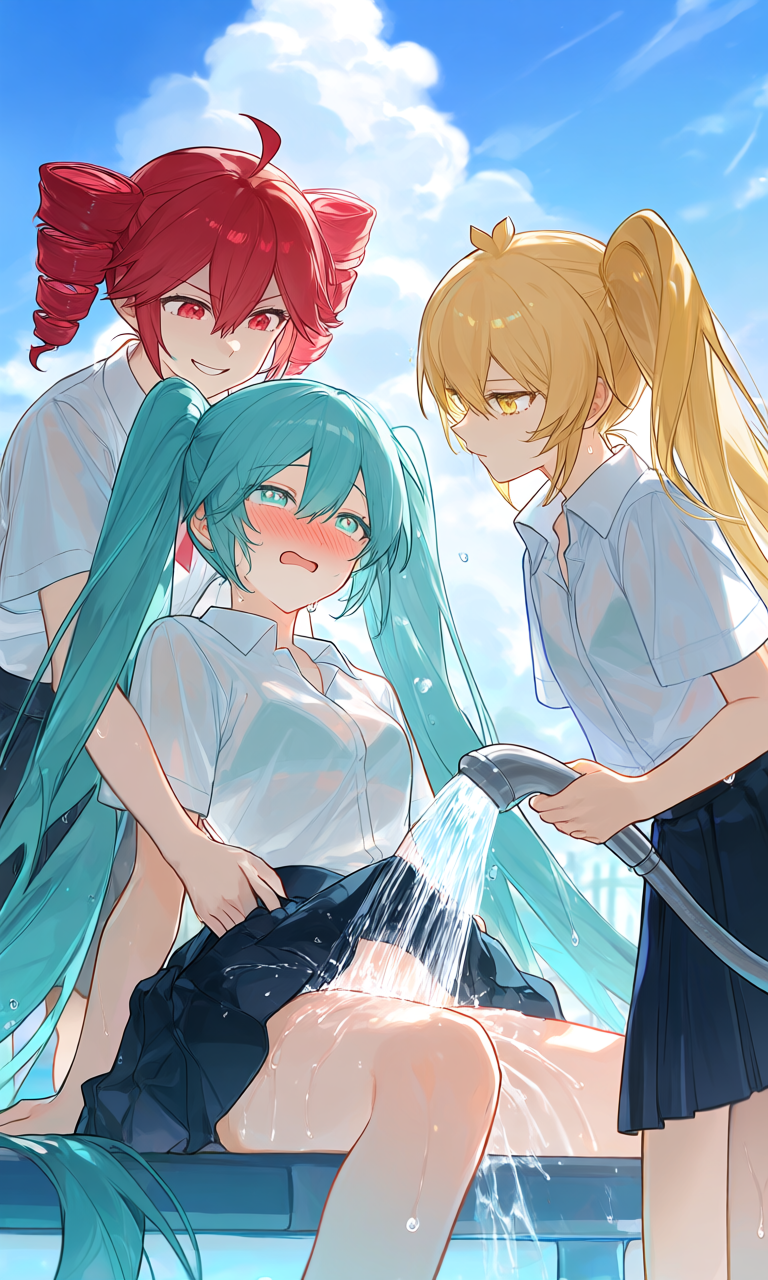 亞北ネル・初音ミク・重音テト(VOCALOID)|百合プール掃除でシャワ姦とりぷるばか (8/24)