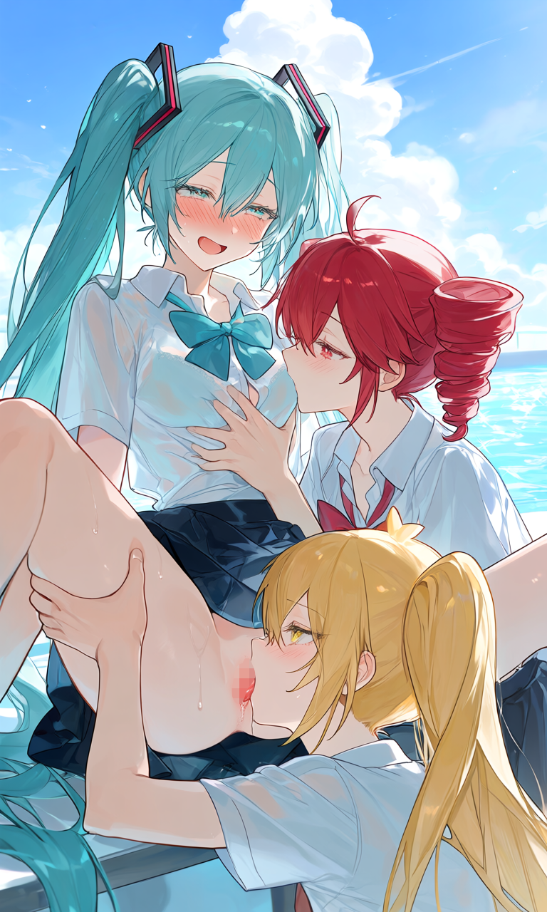 亞北ネル・初音ミク・重音テト(VOCALOID)|百合プール掃除でシャワ姦とりぷるばか (13/24)