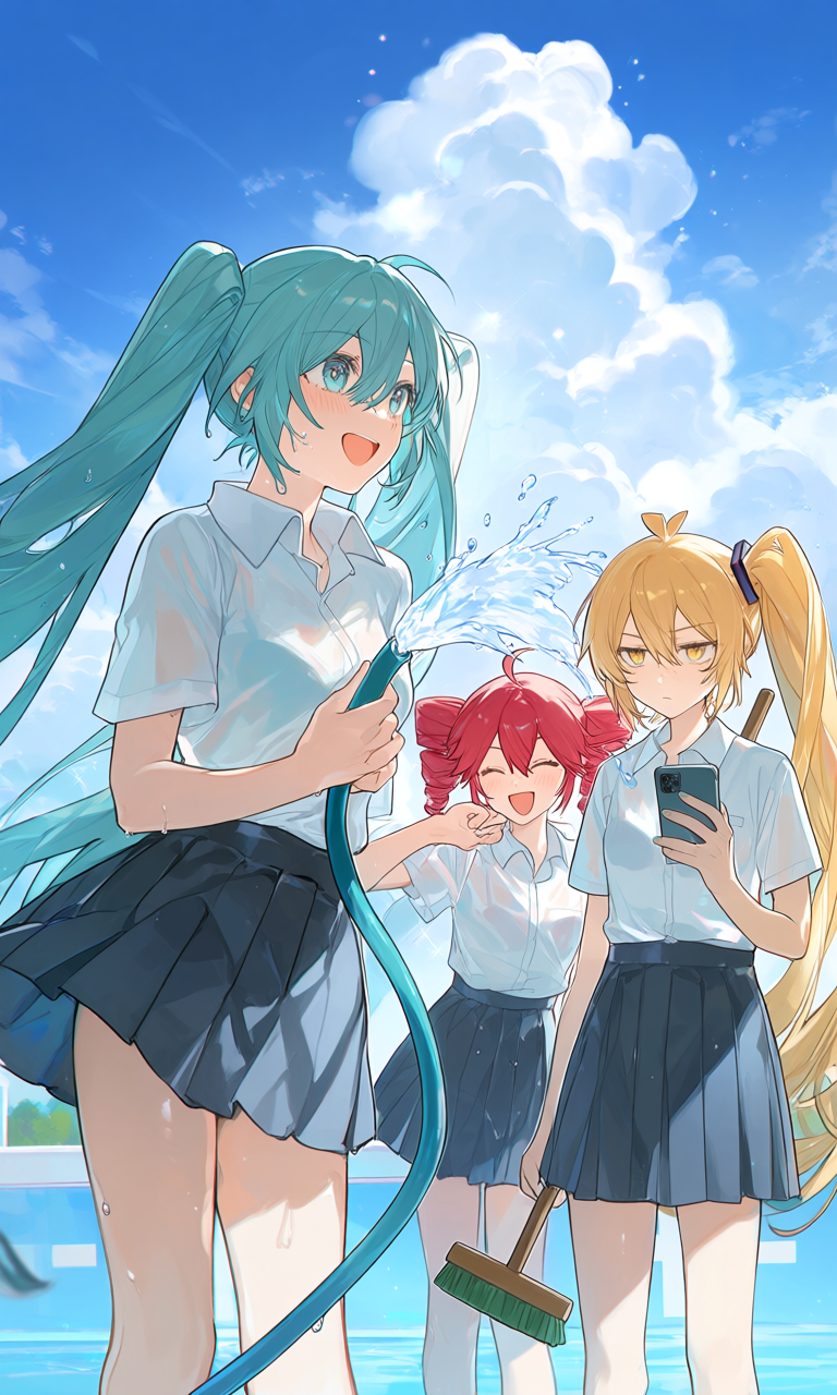 亞北ネル・初音ミク・重音テト(VOCALOID)|百合プール掃除でシャワ姦とりぷるばか (3/24)