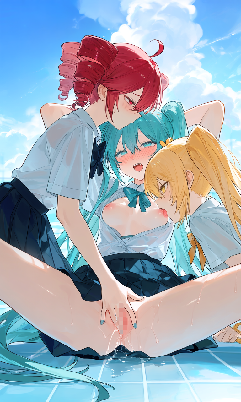 亞北ネル・初音ミク・重音テト(VOCALOID)|百合プール掃除でシャワ姦とりぷるばか (23/24)