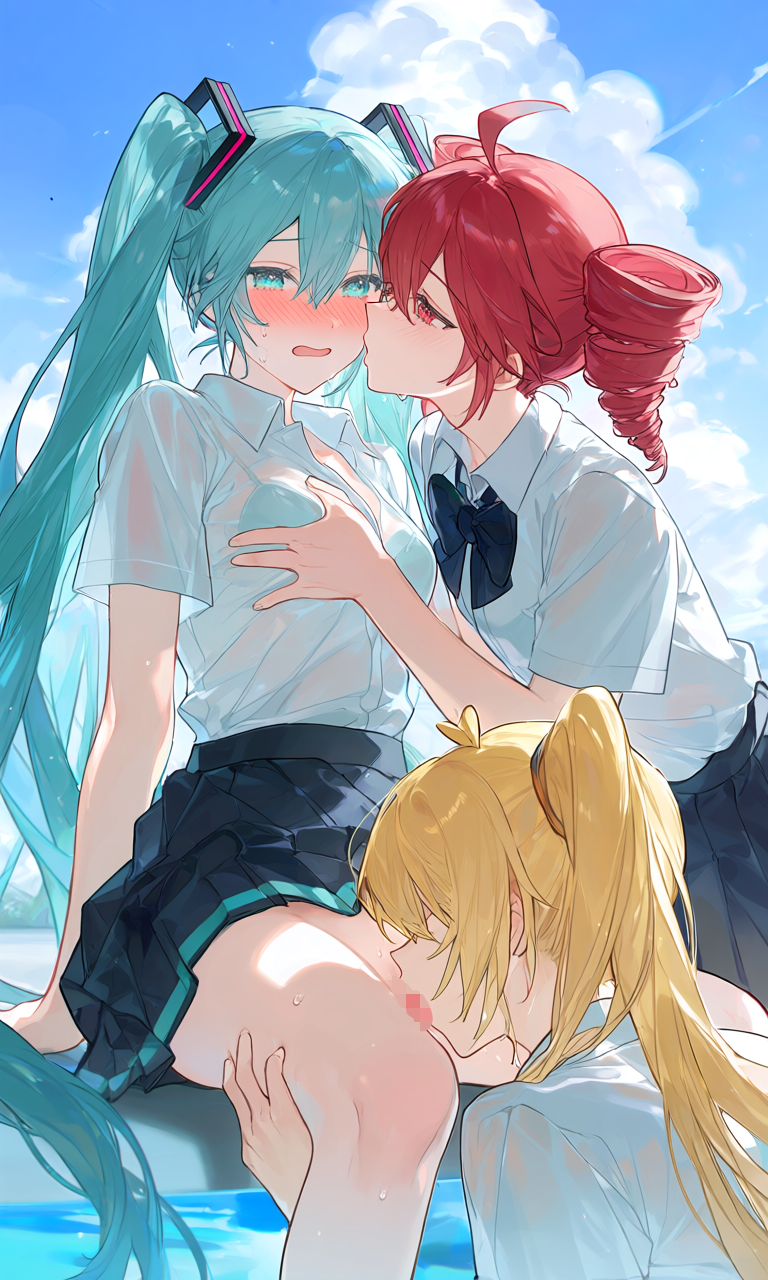 亞北ネル・初音ミク・重音テト(VOCALOID)|百合プール掃除でシャワ姦とりぷるばか (15/24)
