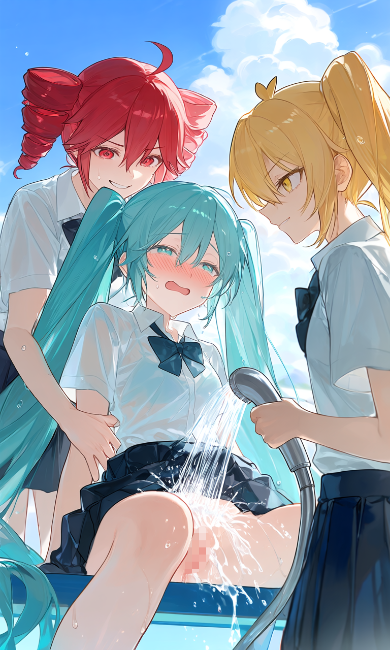 亞北ネル・初音ミク・重音テト(VOCALOID)|百合プール掃除でシャワ姦とりぷるばか (9/24)