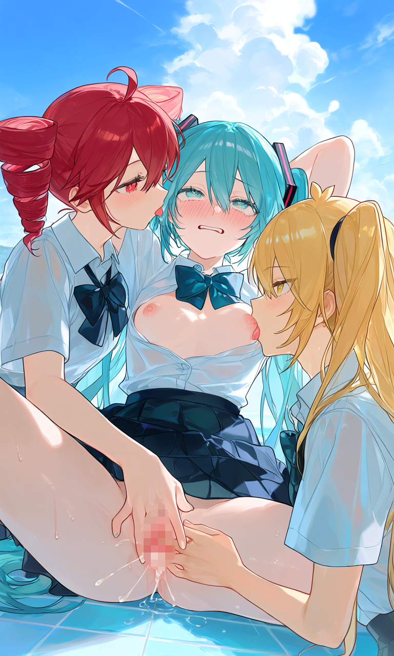 亞北ネル・初音ミク・重音テト(VOCALOID)|百合プール掃除でシャワ姦とりぷるばか (21/24)