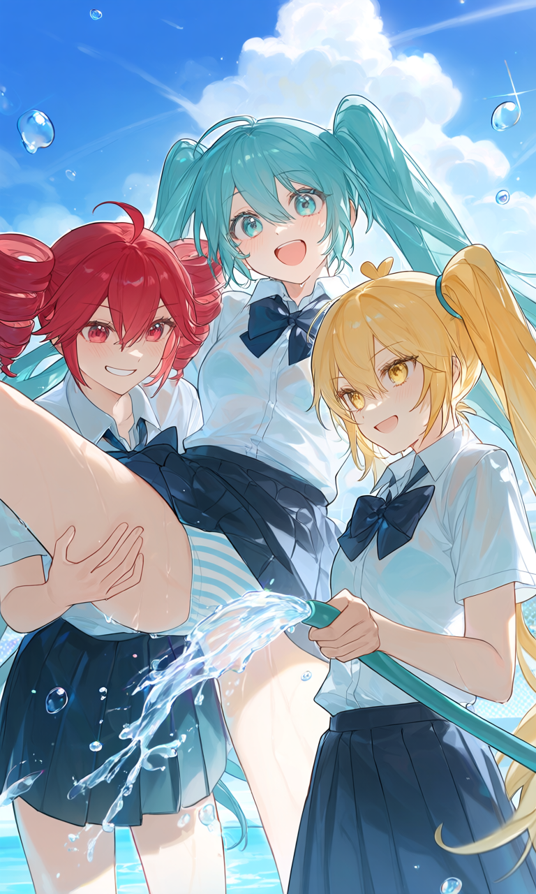 亞北ネル・初音ミク・重音テト(VOCALOID)|百合プール掃除でシャワ姦とりぷるばか (4/24)