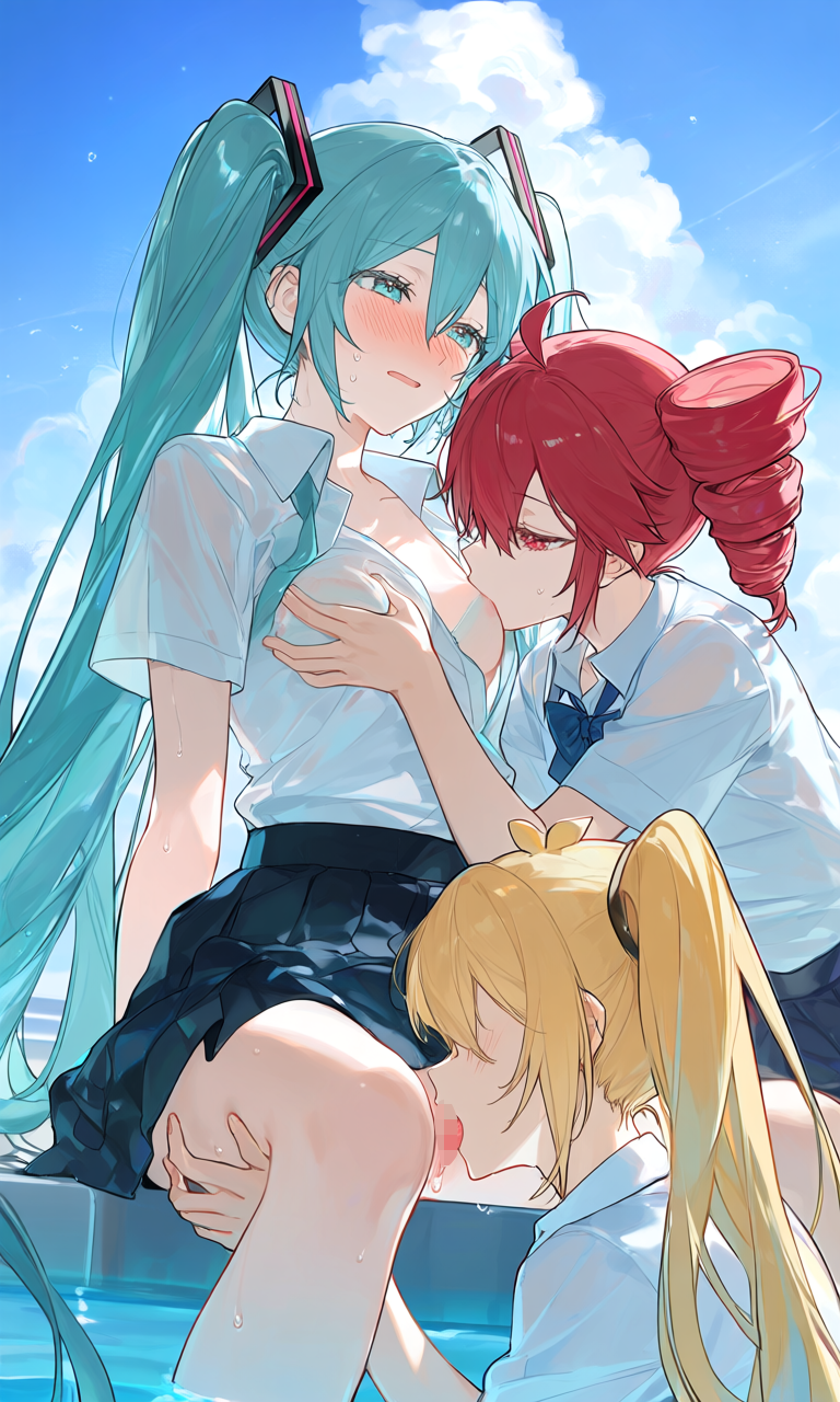 亞北ネル・初音ミク・重音テト(VOCALOID)|百合プール掃除でシャワ姦とりぷるばか (16/24)